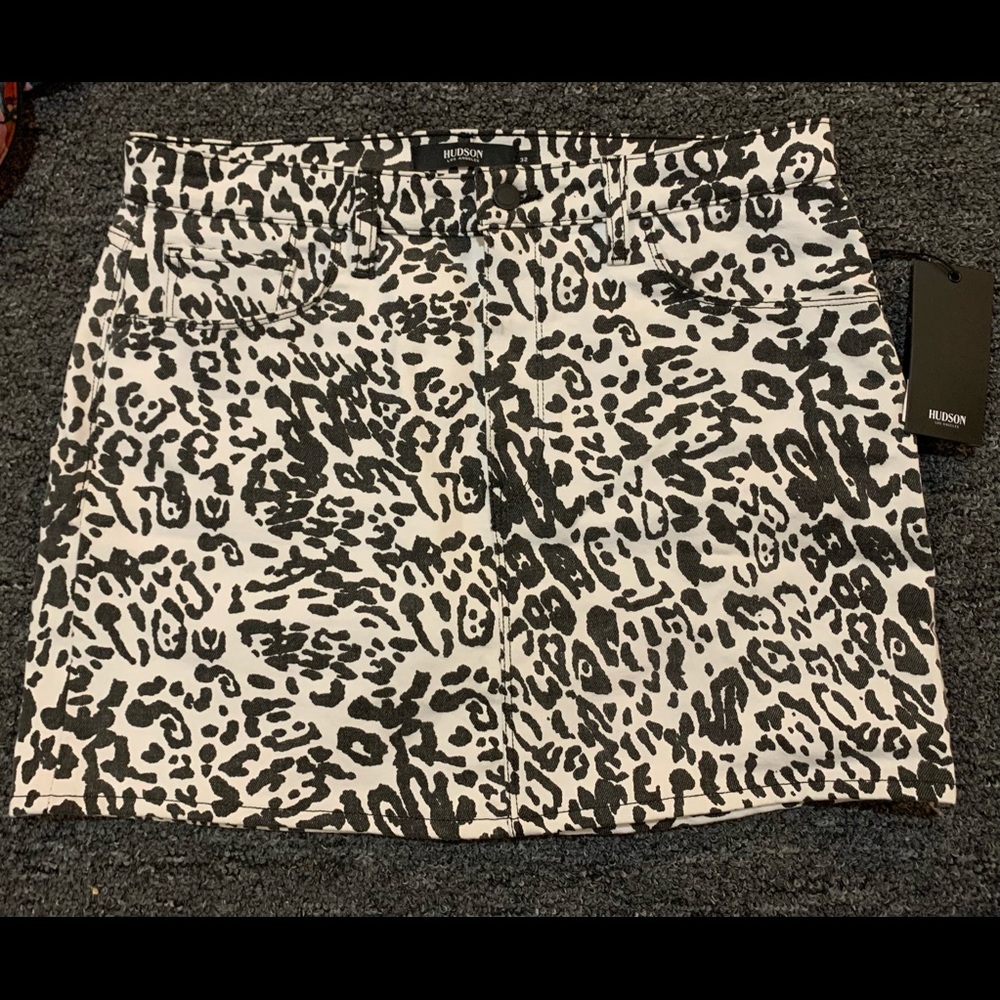 NWT Hudson Denim Mini Skirt Leopard Print Waist 32 Size 14 No Flaws!